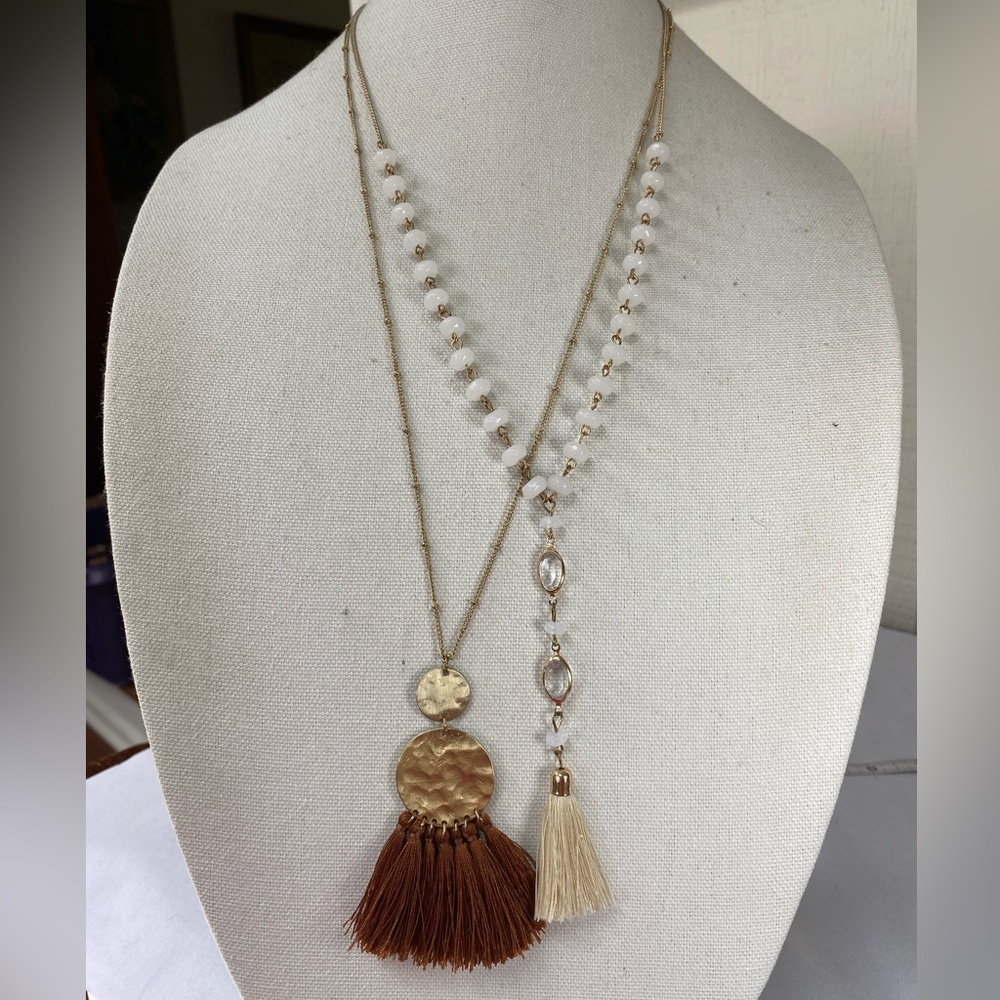 Neutral tone Tassel style necklaces